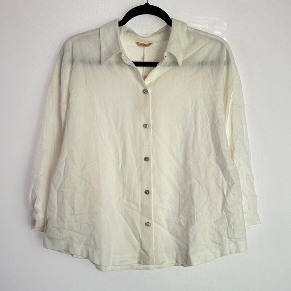 NWT Eberjey Linen‎ Blend Off White Relaxed Button Down Pajama Top Small - Picture 1 of 8